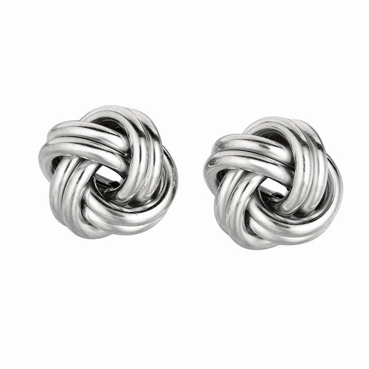 Royal Chain Silver Double Row Polished Love Knot Earring AGE788