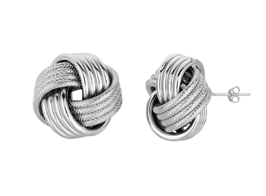Royal Chain Silver Mini Textured & Polished Love Knot Earring AGE791
