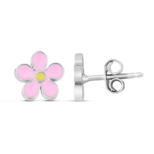 Royal Chain Silver Enamel Pink Flower Studs AGER13855
