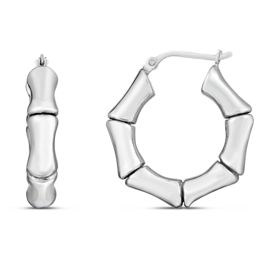 Royal Chain Silver Bold Bamboo Hoops AGER14466