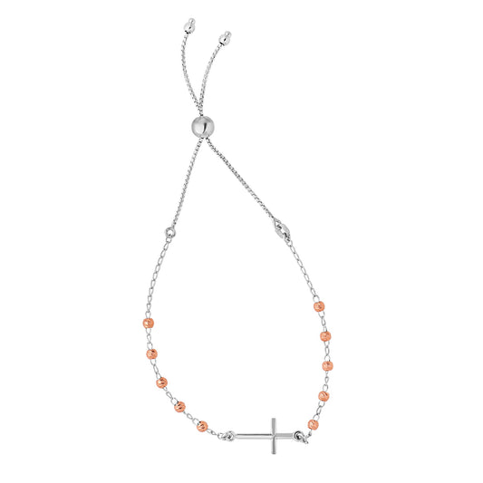 Royal Chain Sterling Silver Two-tone Side Cross Friendship Bracelet AGN3421