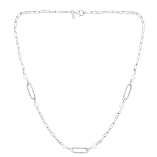 Royal Chain Silver Pearl Paperclip Necklace AGRC14851