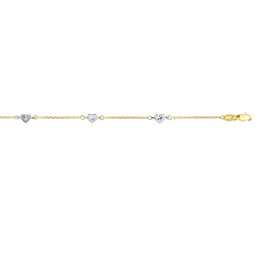 Royal Chain 14K Two-tone Gold Heart Station Anklet ANK186