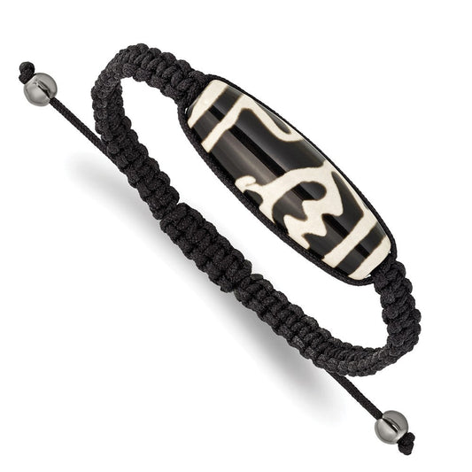 11x38mm Tibet Eye Agate w/Hematite Beads Black Cord Bracelet BF2113