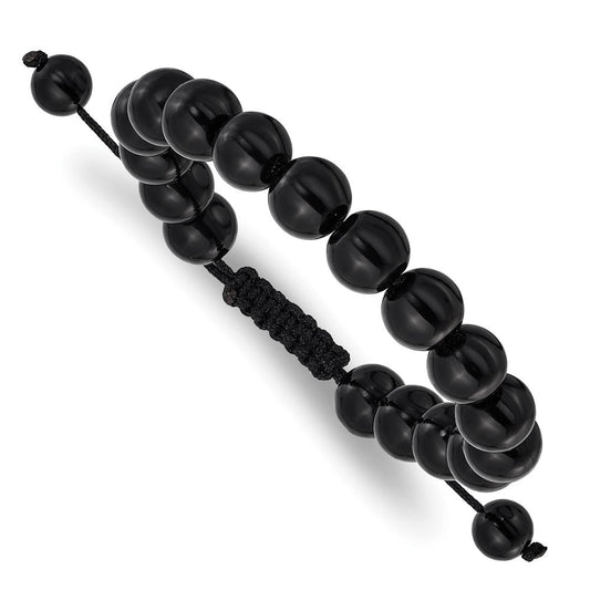 Onyx Beads on Black Polyester Cord Adjustable Bolo Bracelet BF3398
