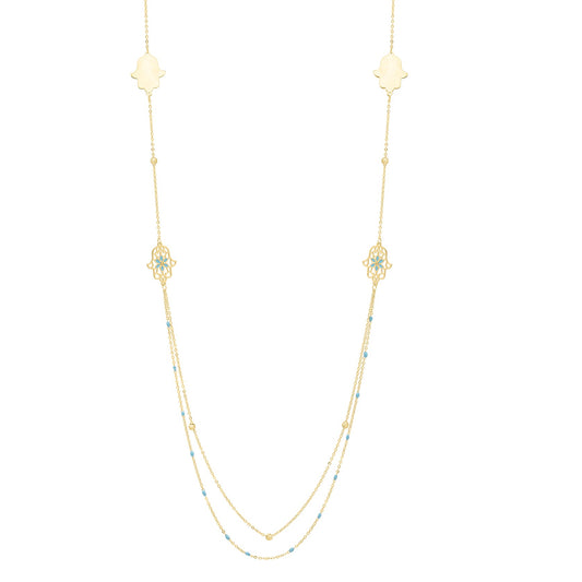 Royal Chain 14K 30" Long Hamsa Stationed Necklace C17048