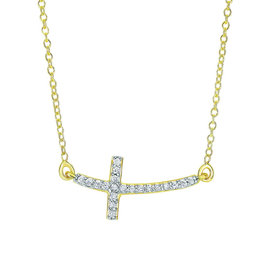 Royal Chain 14K Gold .12ct Diamond Side Cross Necklace DGN322