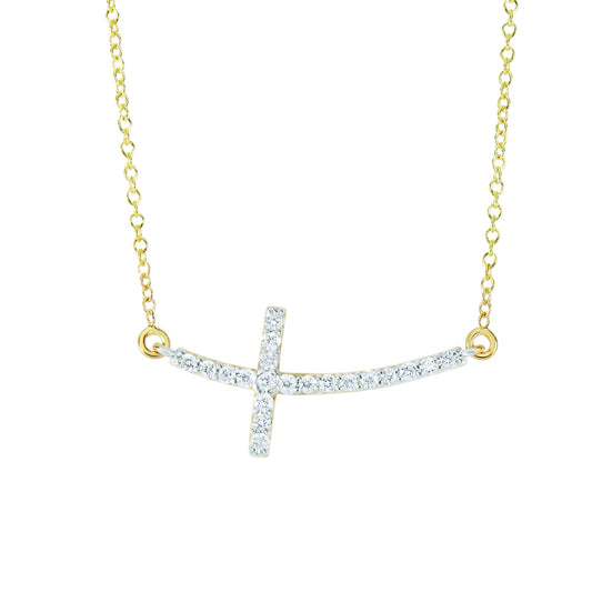 Royal Chain 14K Gold .22ct Diamond Side Cross Necklace DGN324