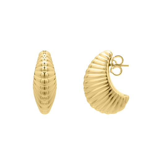 Royal Chain 14K Gold Graduated Puffy Ribbed Shell Hoops E15943