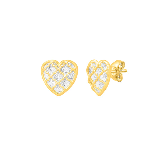 Royal Chain 14K Gold Diamond Cut Checkered Heart Studs E16070