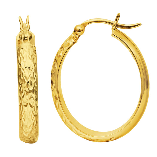 Royal Chain 14K Gold Oval Diamond Cut Hoop Earring ER1030