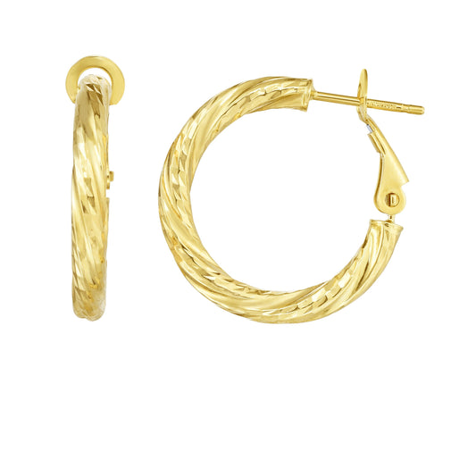 Royal Chain 14K Gold 3x15mm Diamond Cut Twist Omega Back Hoop Earring ER10596