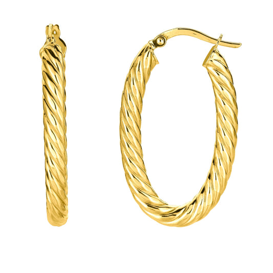 Royal Chain 14K Gold Large Oval Twist Hoop Earring ER1153