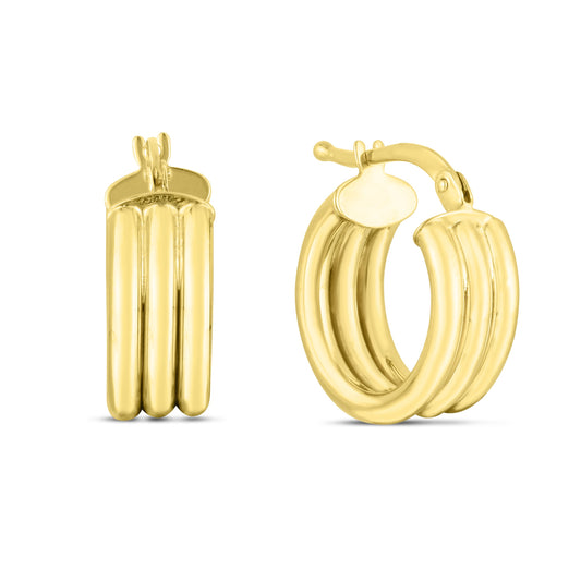 Royal Chain 14K 10mm Small Triple Row Round Hoops ER13896