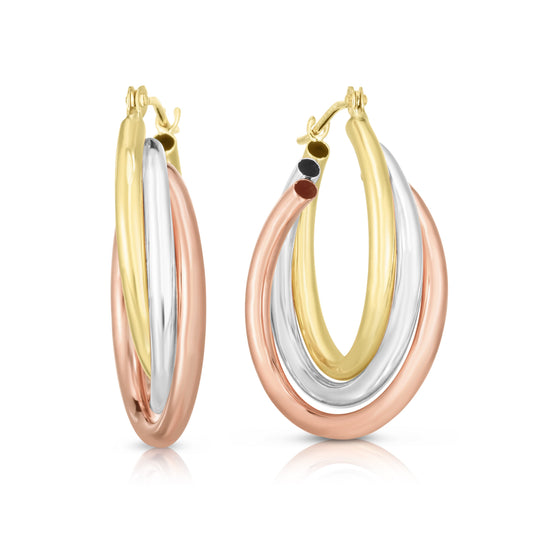Royal Chain 14K Tri-color Gold Polished Triple Row Hoop Earring ER1669