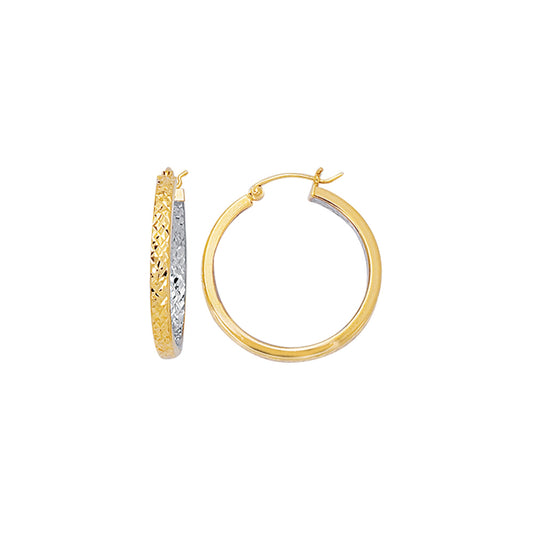 Royal Chain 14K Yellow & White Gold Diamond Cut Hoop Earring ER433