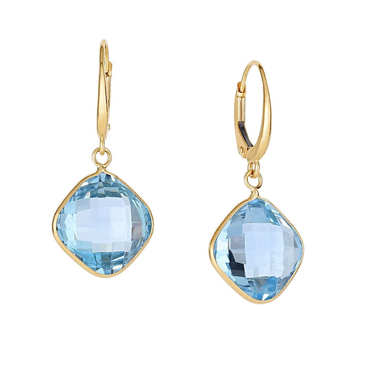 Royal Chain 14K Gold Blue Topaz Cushion Drop Earrings ER5050