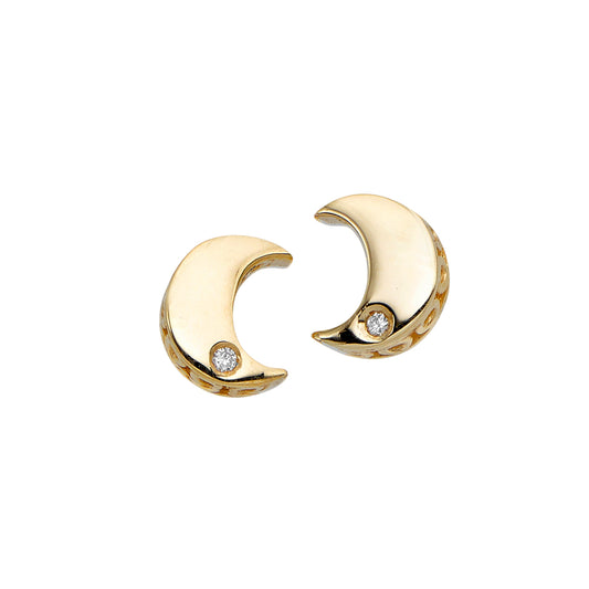 Royal Chain 14K Gold .01ct Diamond Moon Stud Earring ER8794