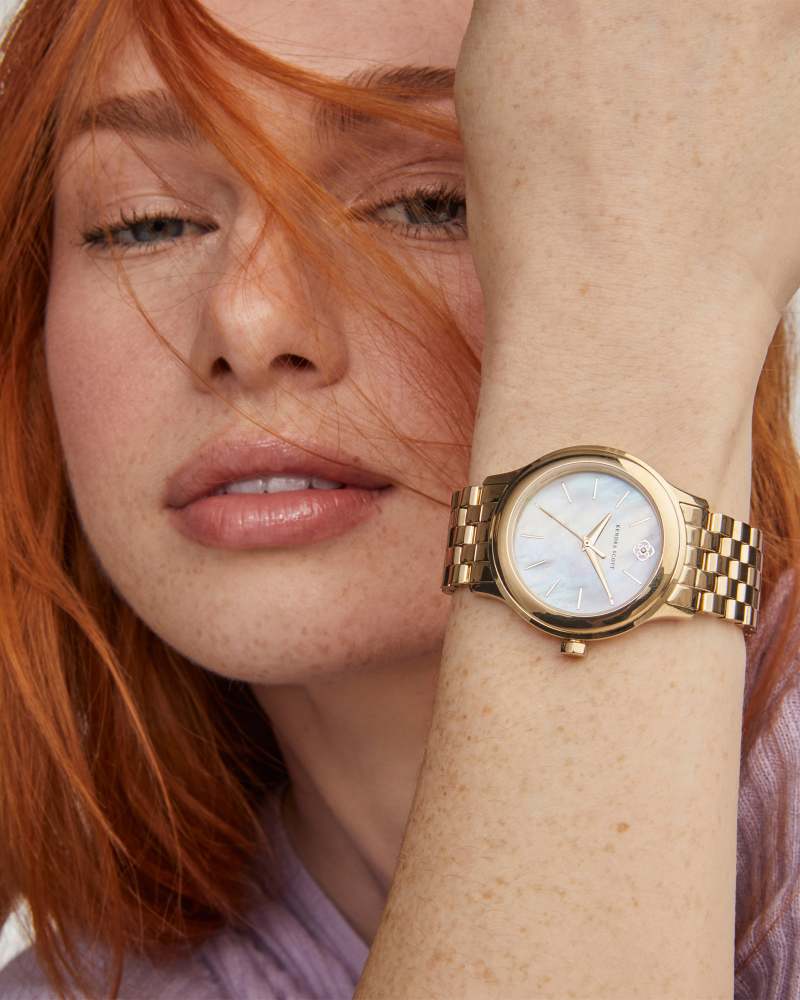 Alex Gold Tone Stainless Steel 35mm Watch in Ivory Mother-of-Pearl 9608801629