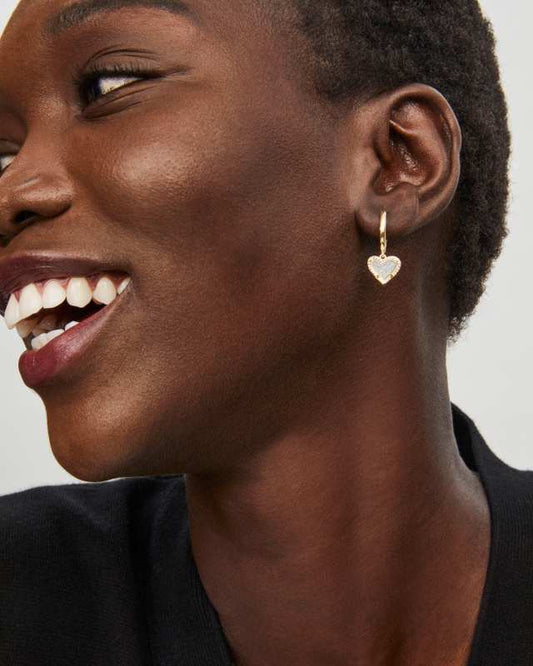 Ari Heart Gold Huggie Earrings in Iridescent Drusy