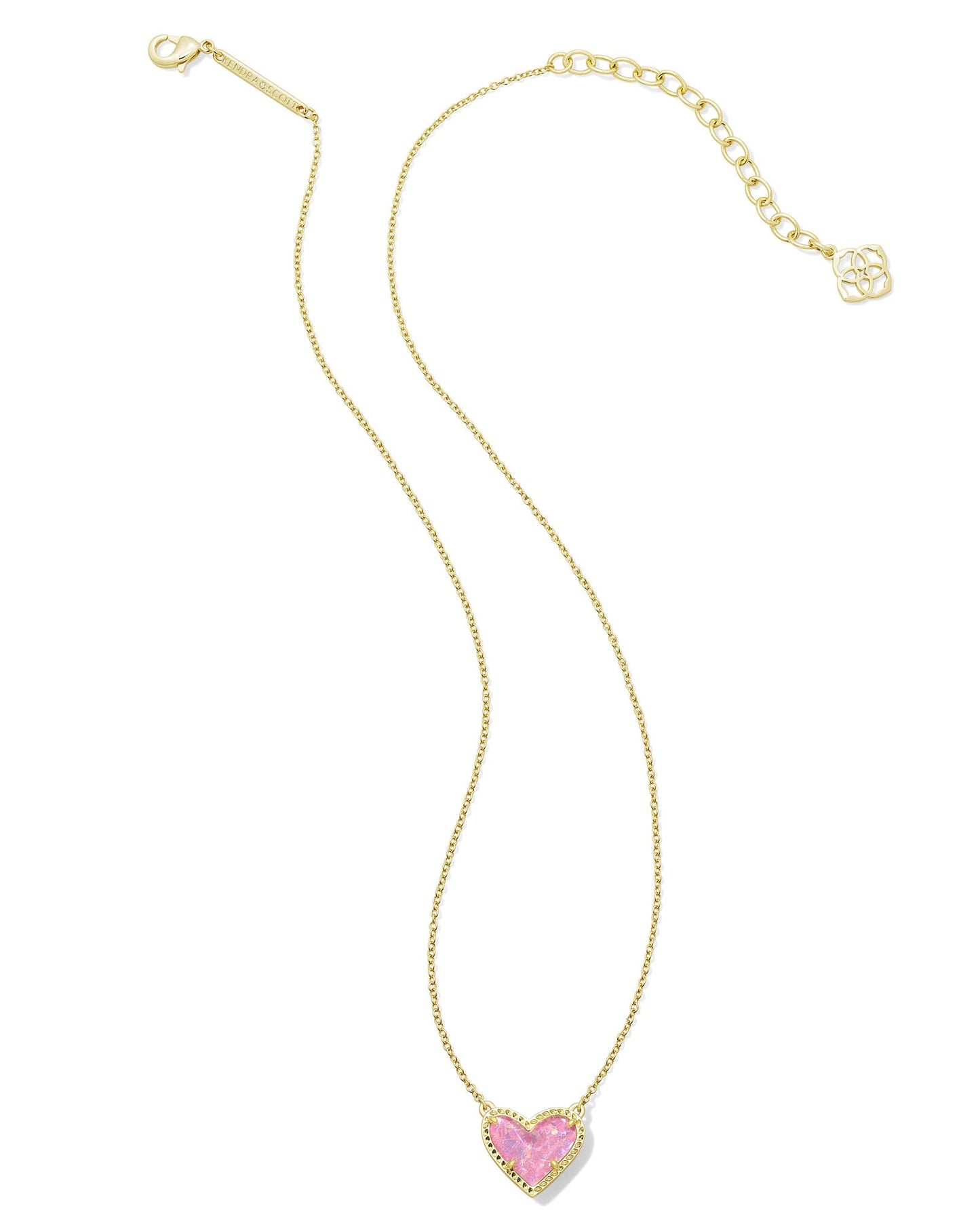 Ari Heart Gold Pendant Necklace in Pink Iridescent Glitter Glass