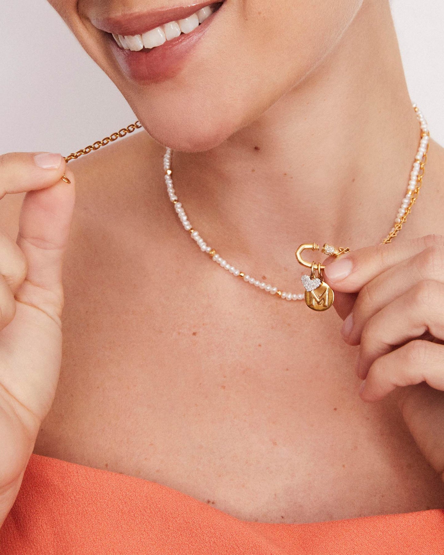 Ari Pave Heart in Sterling Silver & 18k Gold Vermeil Charm in White Diamond
