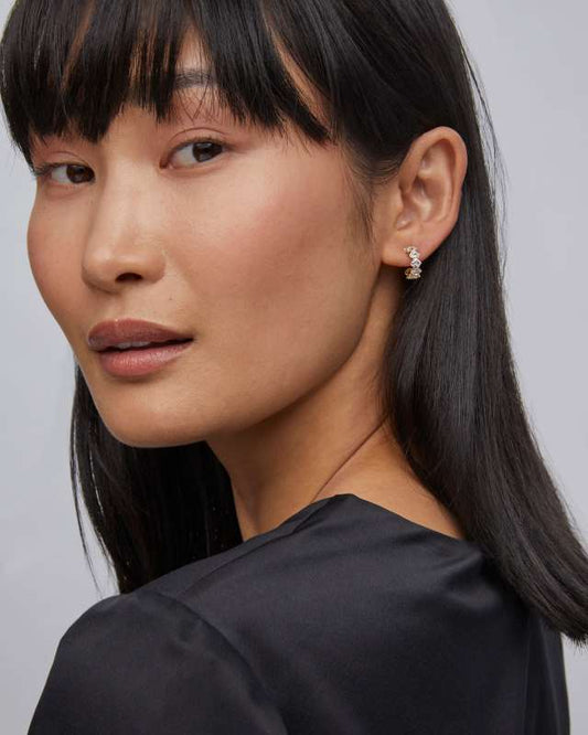 Cailin Gold Crystal Huggie Earrings in White CZ