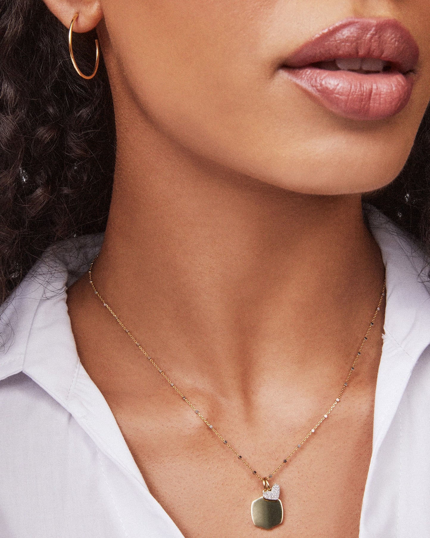 Ari Pave Heart in Sterling Silver & 18k Gold Vermeil Charm in White Diamond