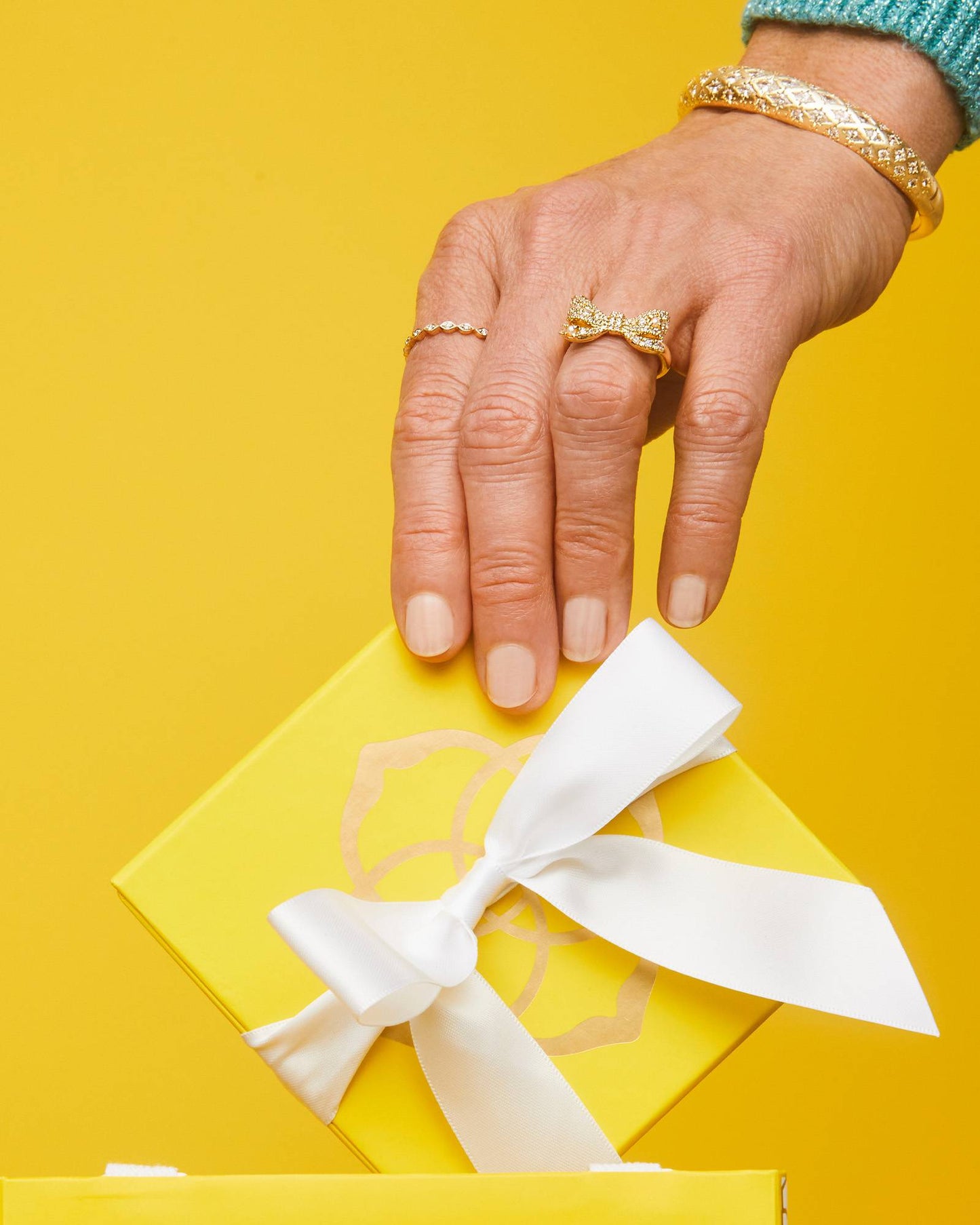 Krista Silver & Gold Bow Cocktail Ring in White Mix