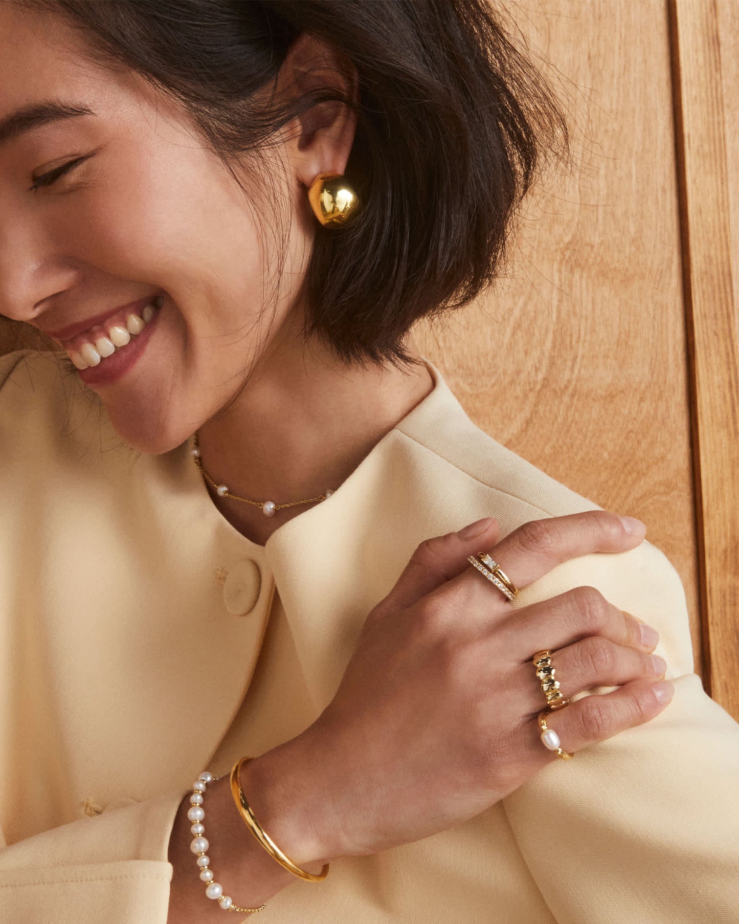 Leighton Gold & Silver Pearl Band Ring in Freshwater Cultured Pearl