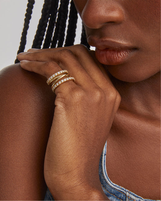 Livy Gold Rings Set of 3 in White Crystal 842177196533