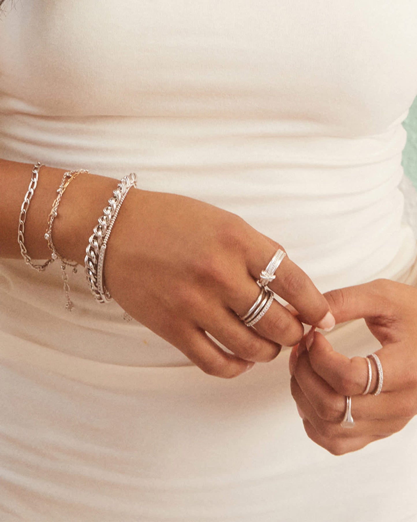 Tia Sterling Silver Band Ring in White Sapphire 196088013954