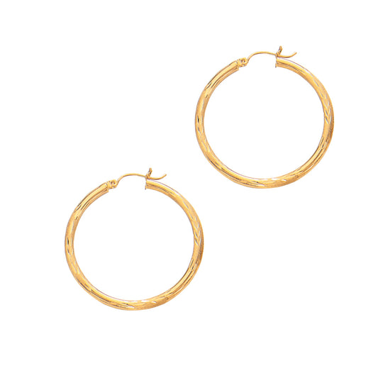 Royal Chain 14K Yellow Gold 2x25mm Diamond Cut & Polished Design Hoop Earring LT270