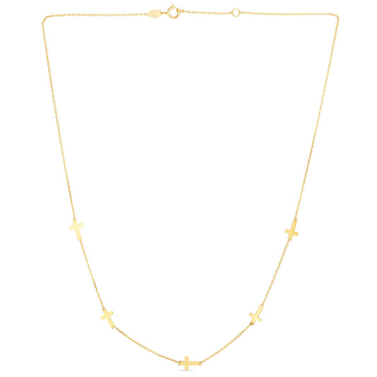Royal Chain 14K Gold Cross Station Necklace N2531