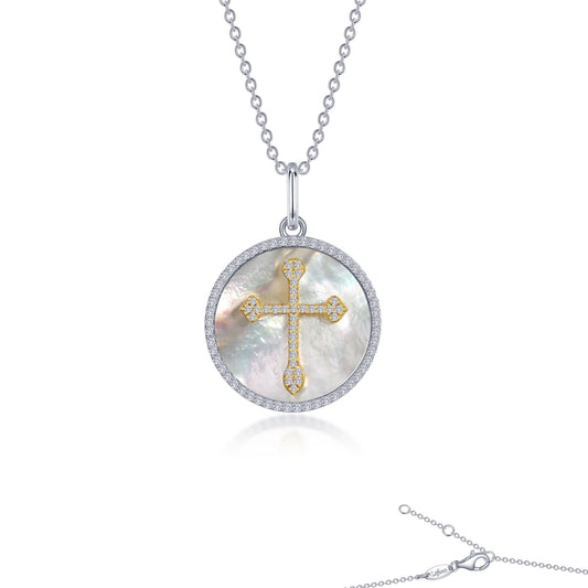 Lafonn Cross On Mother Of Pearl Disc Necklace