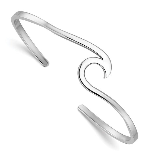 Sterling Silver Rhodium-plated Polished Wave Bangle PLB-631