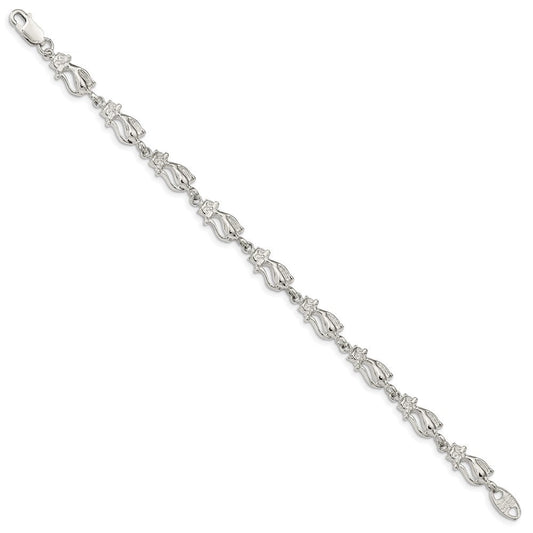 Sterling Silver Cats Bracelet QA7-7