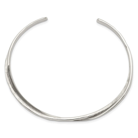 Sterling Silver Rhod-plated Plain 3mm Hammered Bands Bangle QB1017