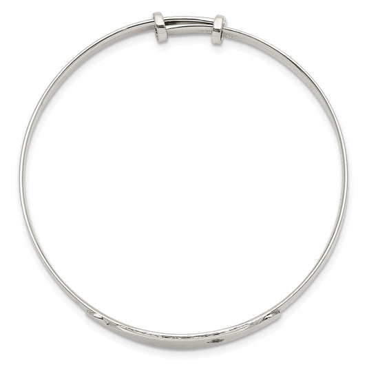 Sterling Silver Polished CZ ID Adjustable Baby Bangle Bracelet QB1052
