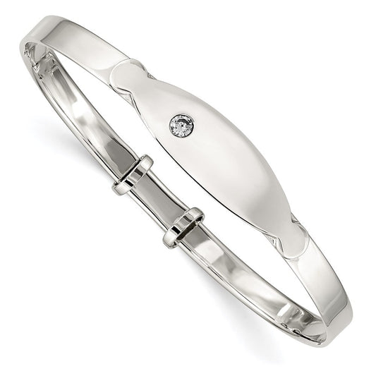 Sterling Silver Polished CZ ID Adjustable Baby Bangle Bracelet QB1052