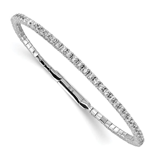 Sterling Shimmer Sterling Silver Rhodium-plated 65 Stone CZ Flexible Bangle Bracelet QB1361