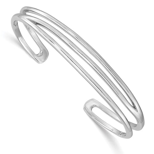 Sterling Silver RH-plated Polished Three Line Cuff Bangle QB1370