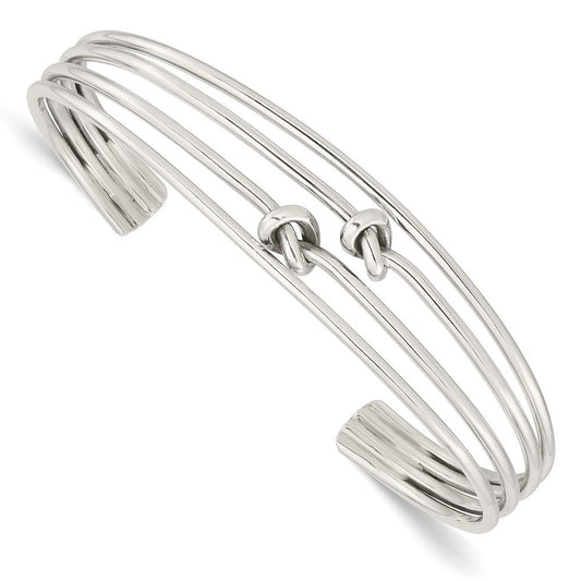 Sterling Silver Polished 4 Band Knots Cuff Bangle QB1373