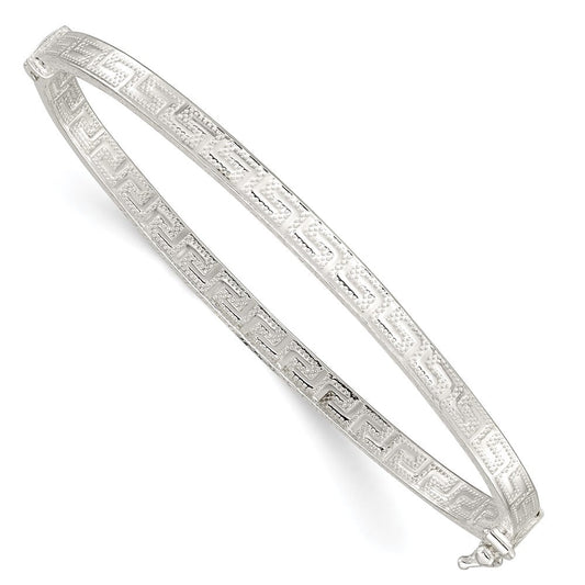 Sterling Silver Polished Greek Key Design Hinged Bangle QB1420
