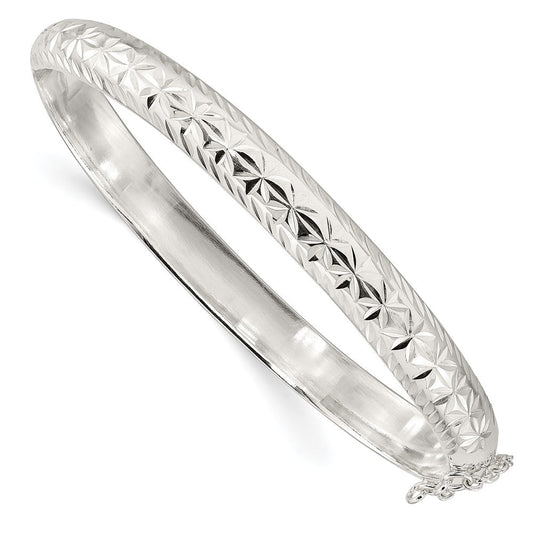 Sterling Silver Polished and D/C 7.25mm Hinged Bangle QB1425