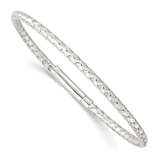 Sterling Silver Polished Flexible Weaved Bangle Bracelet QB1433