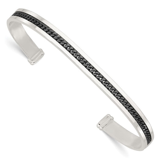 Sterling Silver with Black Rhodium Inlay Cuff Bangle QB1457