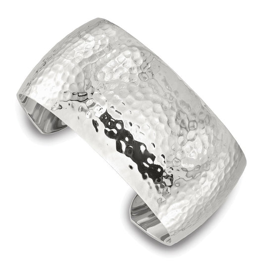 Sterling Silver Polished 30mm Domed Hammered Cuff Bangle QB1573