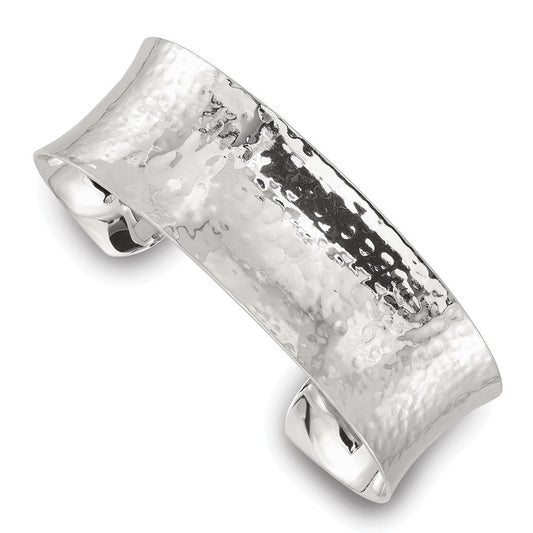 Sterling Silver Polished 20mm Concave Hammered Cuff Bangle QB1578
