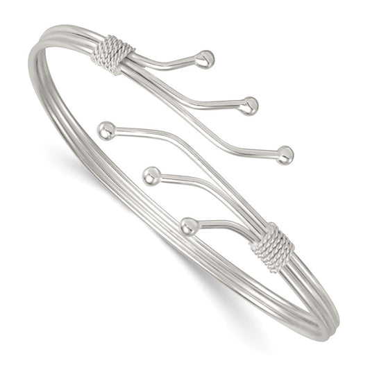 Sterling Silver Polished Twisted and Beaded Fancy Triple Band Cuff Bangle Bracelet QB1583